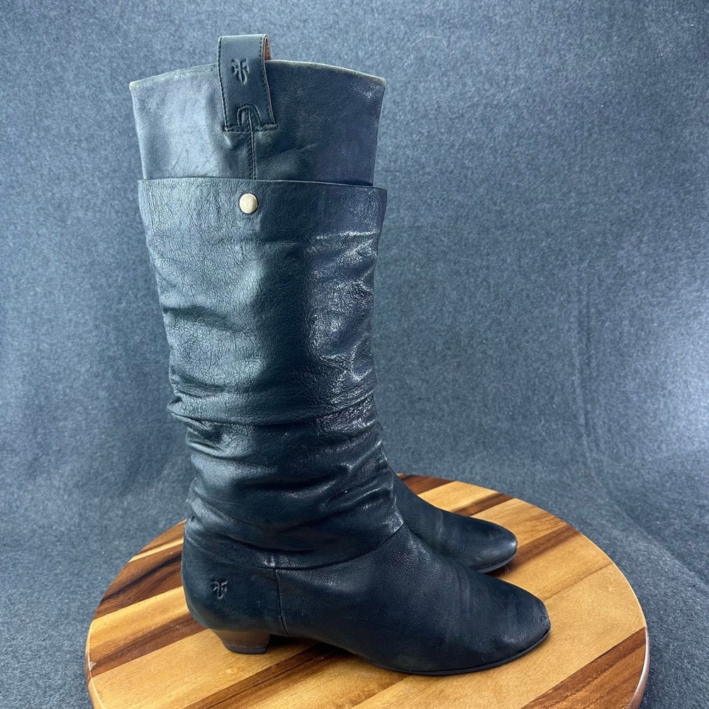 Frye Jenny Double Black Leather Boots Womens Size 10 M Pull On Boots